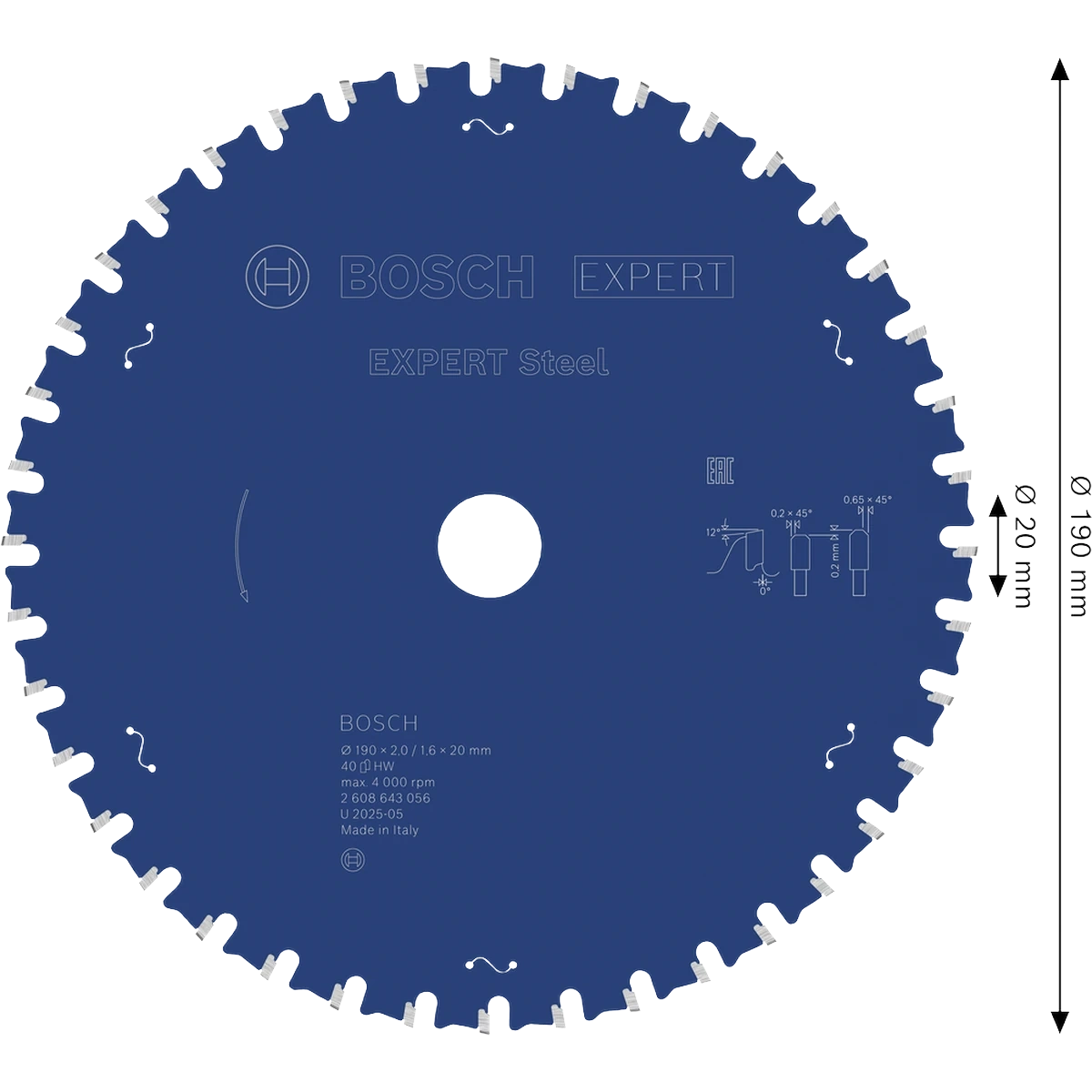 EXPERT Steel Circular Saw Blade, 190 x 2/1.6 x 20 mm, T40 image 1