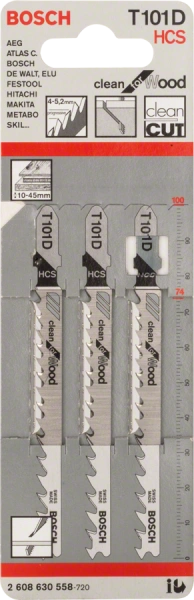 T 101 D Clean for Wood Jigsaw Blade  HCS ground teeth and taper ground 100 4.0-5.2 5 Pcs