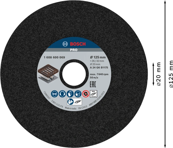 PRO Metal Grinding Wheel 125 x 26 x 20 mm G24