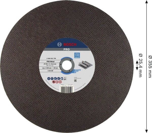 PRO Metal Bonded Cutting Disc  A 30 S BF 355 25.40 3.1 1 Pcs