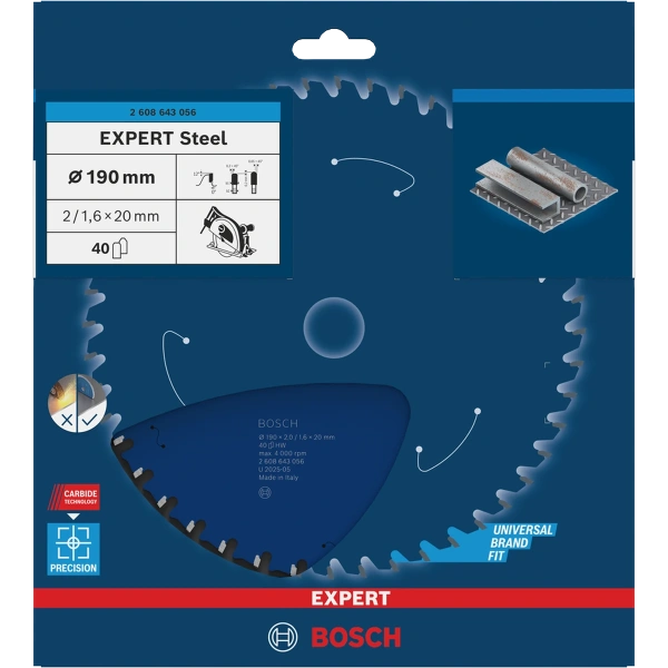 EXPERT Steel Circular Saw Blade, 190 x 2/1.6 x 20 mm, T40 Bosch 